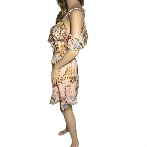 NWT Francesca‘s Mi Ami Peachy Floral Mini Dress Ruffle Off Shoulder Summer - Picture 4 of 10